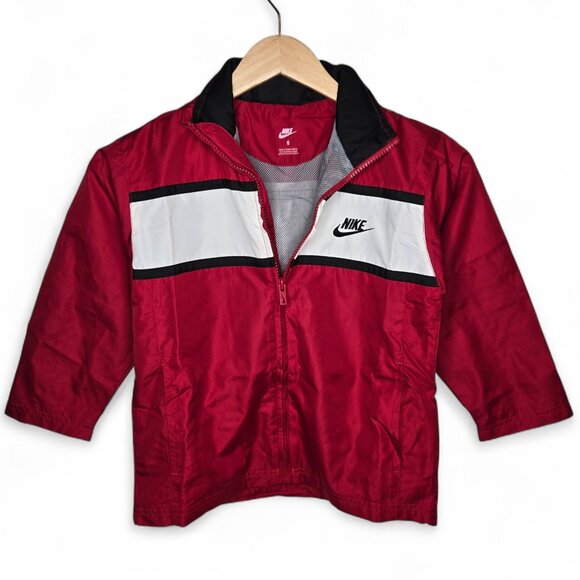 Nike Boy's Hooded Windbreaker Jacket Boys Color Panel Red Mesh-Lined Sporty 6 - Picture 1 of 7
